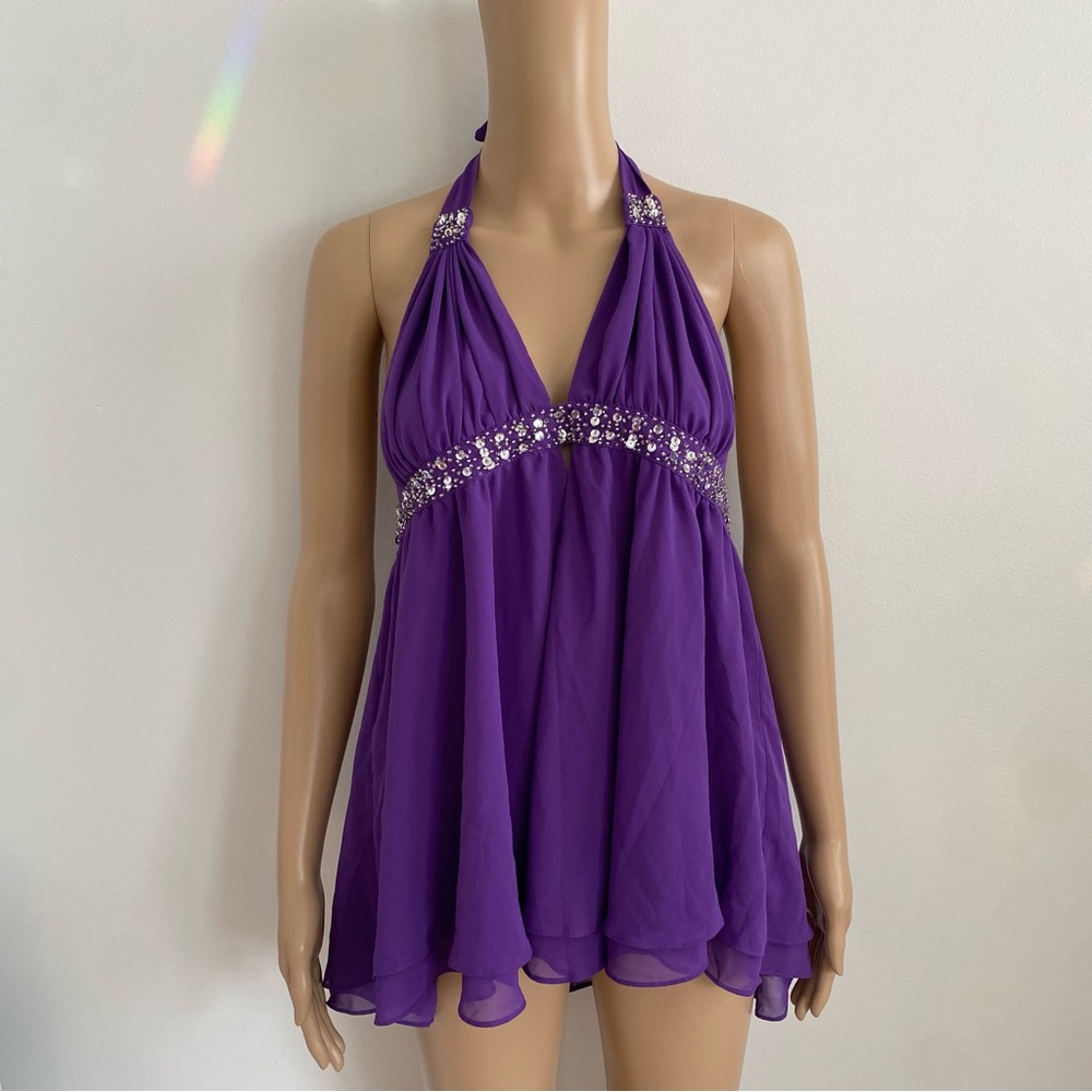 [SOLD] Victoria’s Secret beaded sequin silk babydoll halter top